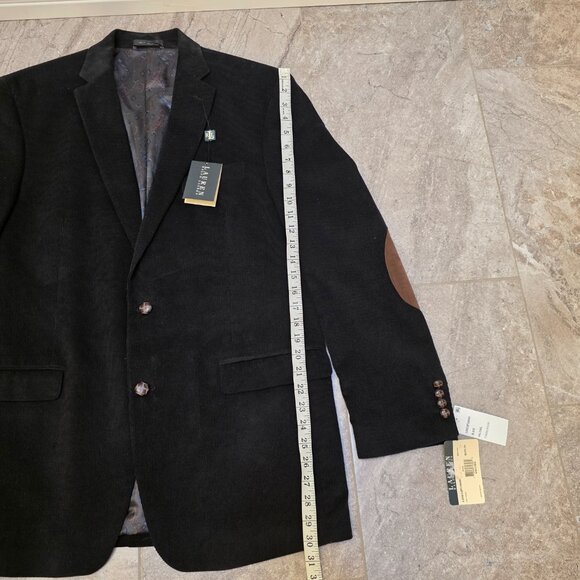 Vintage Polo Ralph Lauren Corduroy Blazer Mens 44L Black Leather Elbow Patches - Picture 9 of 11